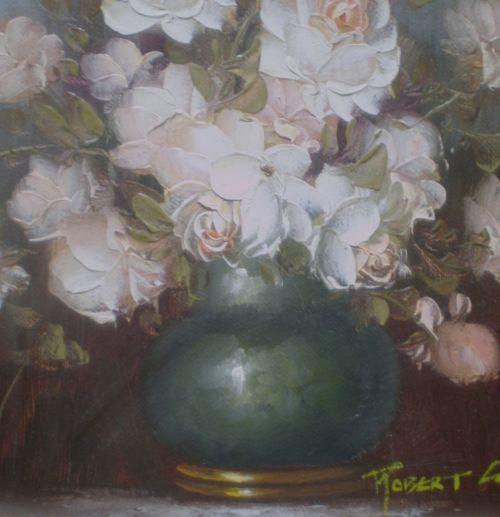 Oils - ROBERT COX. 'Still Life with Roses' (Vertical) Original Small ...