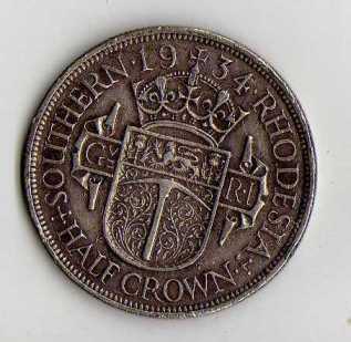 1934 Southern Rhodesia Half Crown - 2.5 shillings silver
