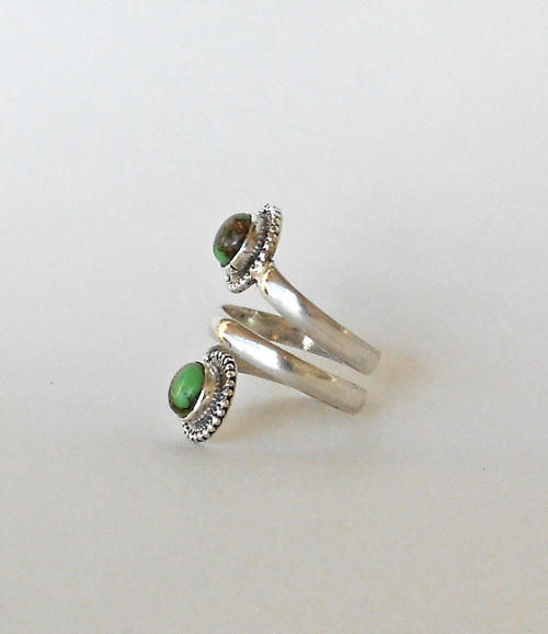 drake neon green turquoise silver ring boho