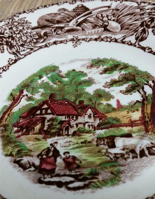 Clarice Cliff Royal Staffordshire 'Rural Scenes' trio cup, saucer & plate.