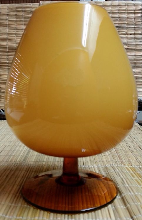 retro style glass vase goblet shaped mustard yellow