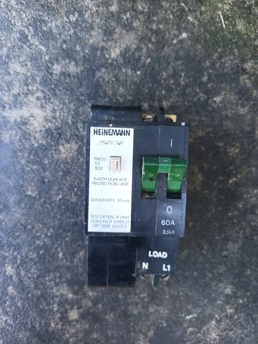 Circuit Breakers & Transformers HEiNEMANN Earth Leakage Circuit Breaker was sold for R71.00 on