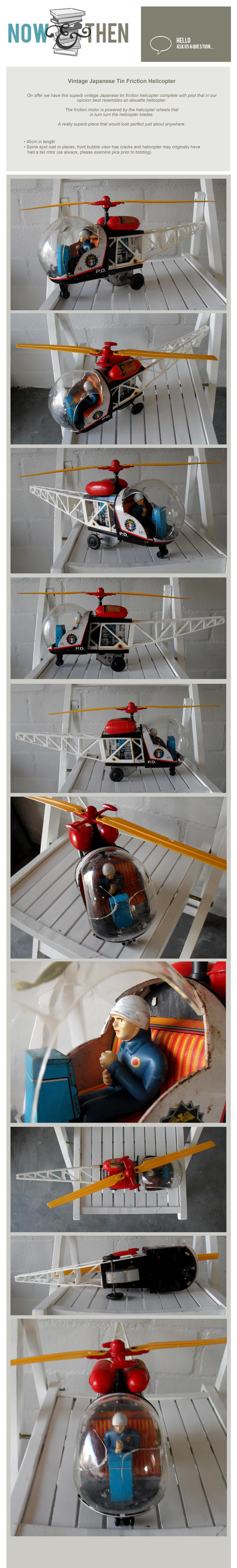 VINTAGE JAPANESE TIN FRICTION POWERED TOY HELICOPTER ALOUETTE
