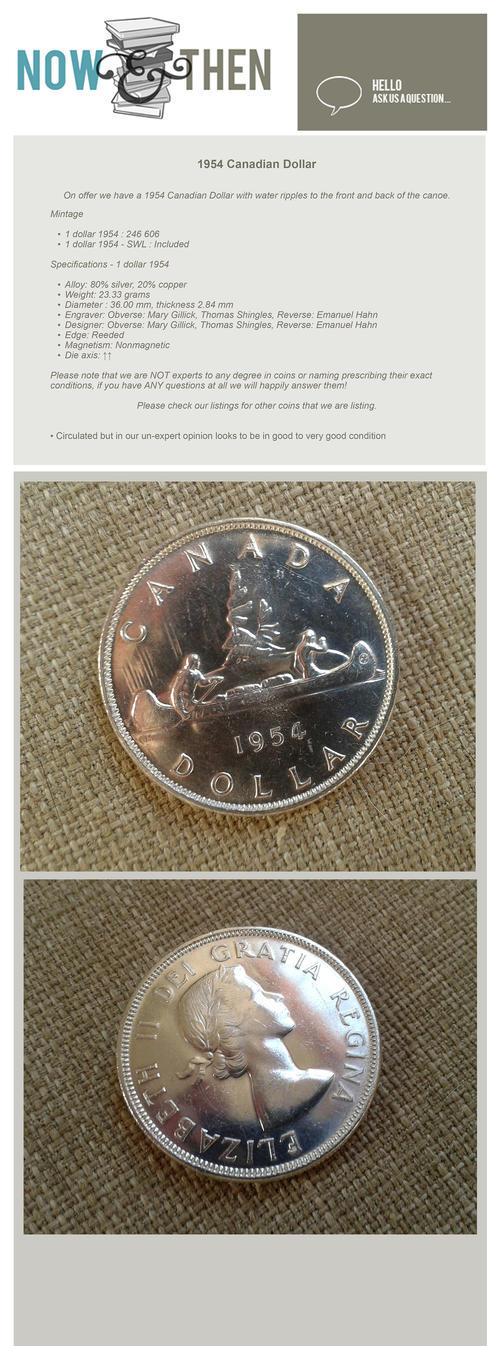 SILVER CANADIAN DOLLAR CANADA 1954
