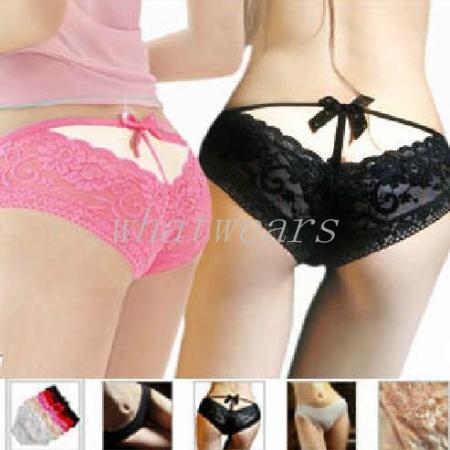 pink open back lace panties for women size small