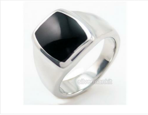 stainless steel men's ring black enamel