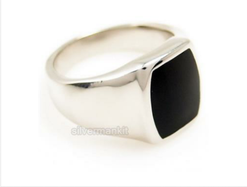 men's black stainless steel signet ring