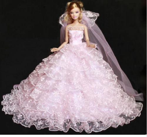 pink barbie doll wedding dress with veil