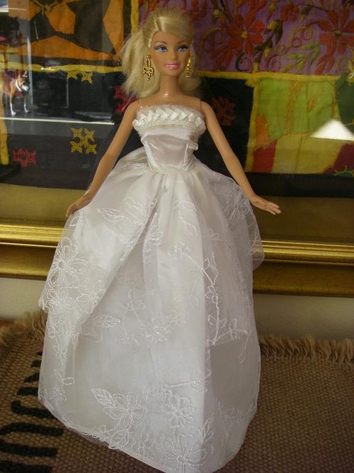 barbie doll white wedding dress satin lace