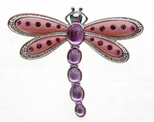 hand painted enamel quality dragon fly brooch pin pink lilac purple crystal rhinestones