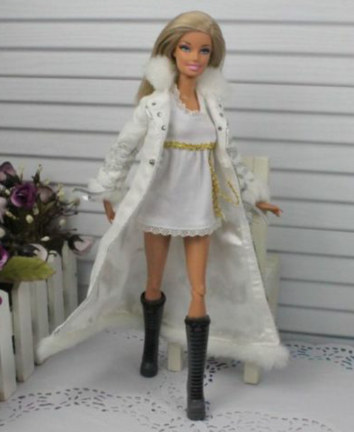 winter Barbie jacket coat with fur and silver detailings and trim