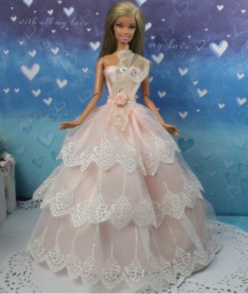 pink pastel apricot barbie doll clothes ball gowns party dresses