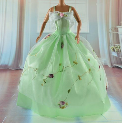 green satin lace barbie doll dress clothes wedding