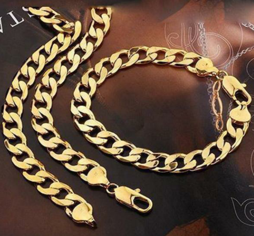 24ct men's curb chain bracelet necklace set gold filled