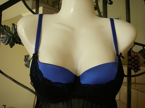blue bust corset lingerie, lace, babydoll teddy 34B