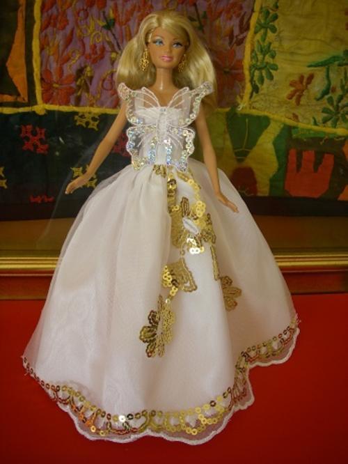 butterfly silver gold sequence wedding dress white barbie doll ball gown party dress