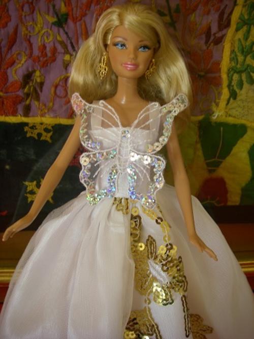 white wedding dress barbie doll ken sequence gold silver butterfly garden party princess fashion