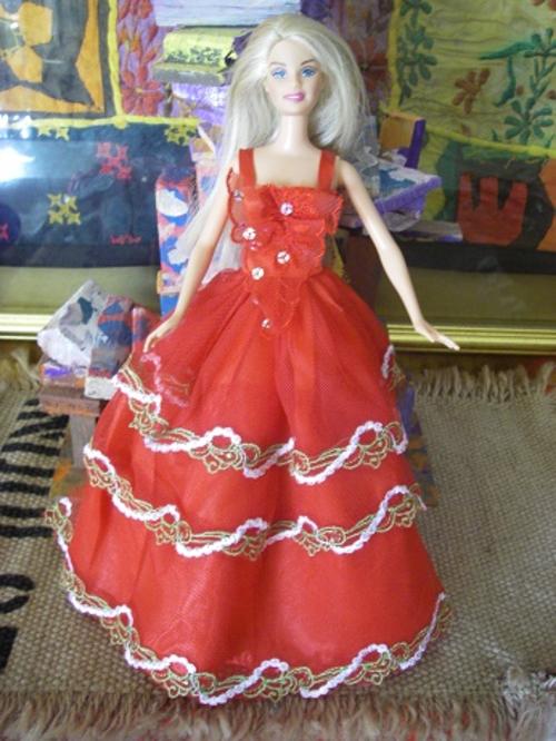 red satin and lace sequence christmas dress ball gown party dress barbie doll clothes