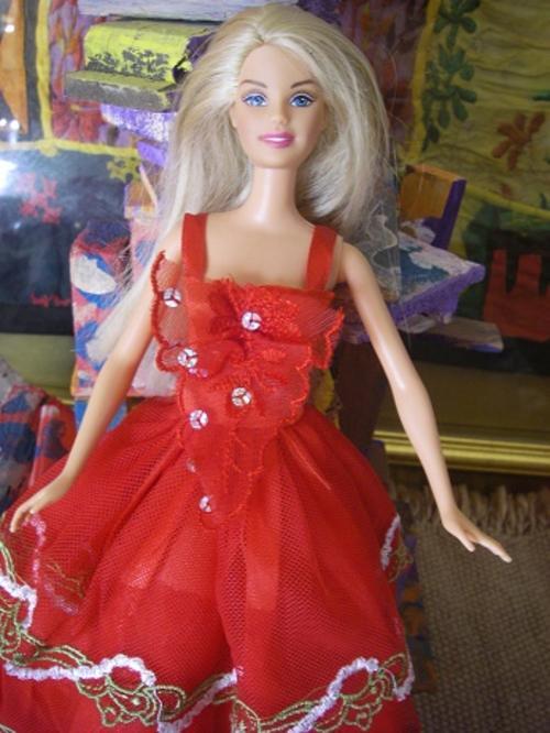 red striking barbie doll garden party evening wear formal wear clothes