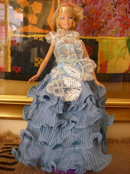 Barbie doll satin lace sequence blue layers frills formal evening wear designer ball gown party dress