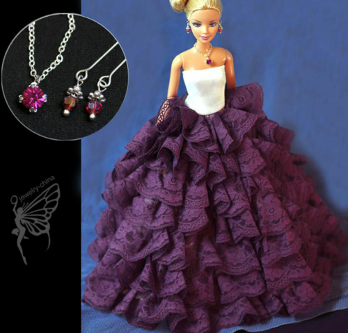 purple layers frills wide flair white strapless top silver jewellery designer jewellery ball gown barbie clothes formal wear evening 
