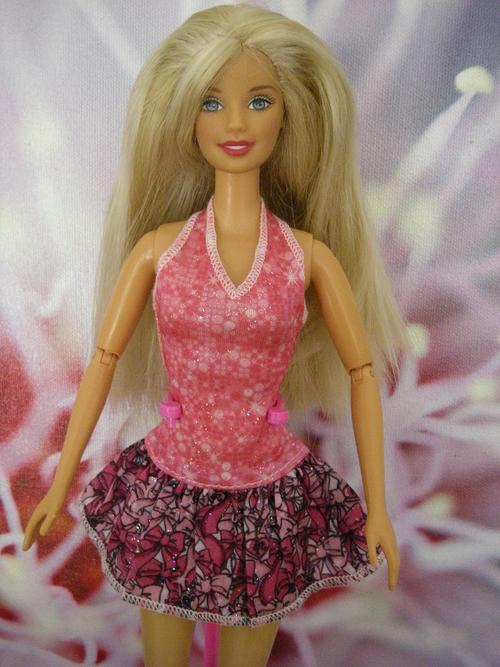 barbie doll casual clothes pink dress flared skirt halter neck