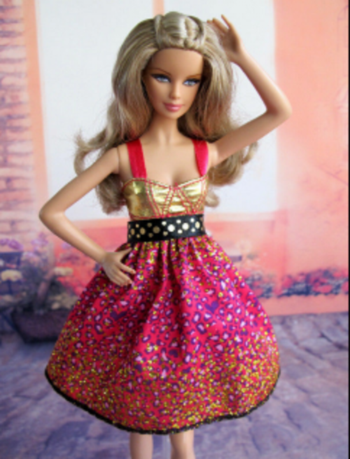 summer casual clothes for barbie doll pink leopard spots, glitter polka dots