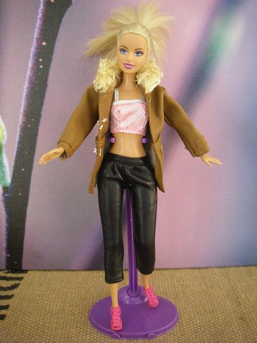 black leather pants brown jacket pink top barbie doll casual daywear clothes winter