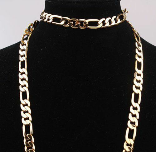 gold filled men's chain Figaro necklace bracelet solid chunky heavy