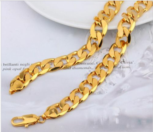 gold filled 24ct 18 ct 24K curb thick chain men's jewellery necklace solid tarnish resistant