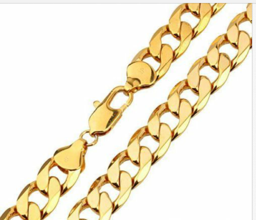 gold filled jewellery men's necklace curb chain 24K 18ct solid thick heavy 1.3cm 60cm 13mm