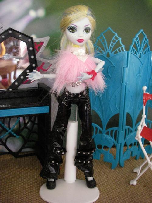 funky monster high casual day wear sexy clothes black faux leather pants pink fur shirt