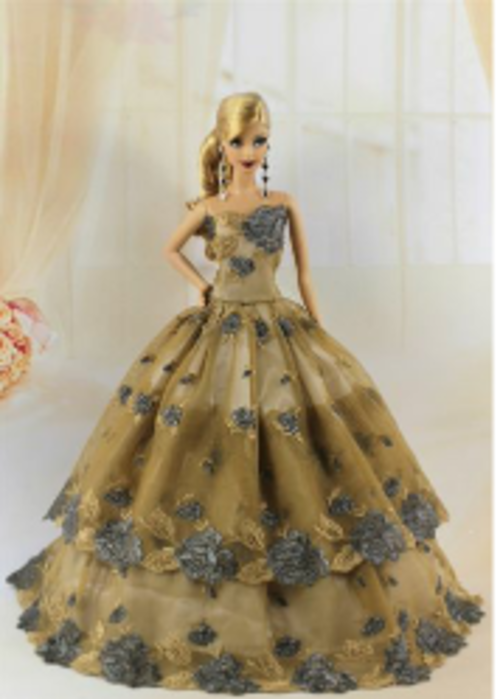 designer dress brown grey satin lace evening formal wear ball gown fashion barbie steffi doll