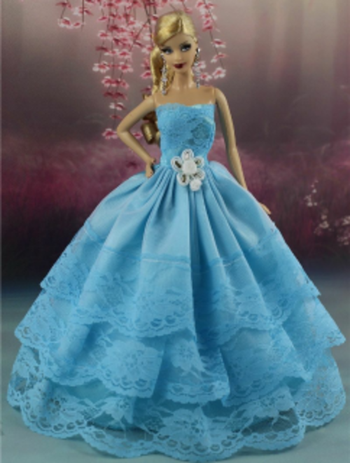 blue lace satin dress evening wear formal ball gown fashion clothes clothing barbie steffi love dolls