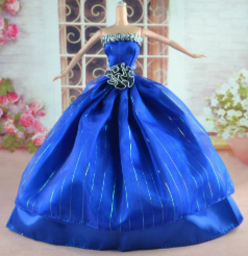 navy blue dress silver pin stripe ball gown evening wear formal casual barbie steffi love dolls fashion accessories clothing clothes tiara shoes