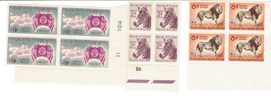 Union of South Africa - 1953- 54 UNION of S A 4 1/2d Control block,and ...