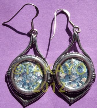 silver .925 925 .999 fine wow genuine pure authentic old antique antiquated archeological dig find archaeological  Authentic Silver & Ancient Roman Glass from 2 B.C. Earrings - Extremely Rare!!   Information:  Authentic Ancient Roman Glass from 2 B.C. Purchased in Person by a South African Businessman on his visit to Jerusalem with Genuine Certificate of Authenticity in English on the Front and Hebrew(?) on the Back Extremely Rare Item for a Very Special Someone or An Incredible Addition to Your Private Jewelry Collection! Stock held locally in South Africa - No Hidden Shipping Fees or Customs Import Taxes! Own a Spectacular Piece of World History Further Authentication Verification Available on Request Link for Price Comparison and Similar Ancient Glass Products: