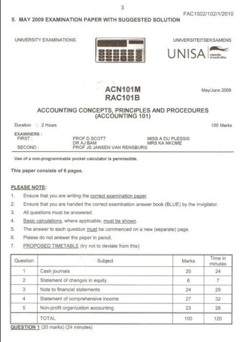 Courses Study Guides Unisa Fac 1502 Previous Acn101m 2009 Exam Paper For Only R15 Was Courses Study Guides Unisa Fac 1502 Previous Acn101m 2009 Exam Paper For Only R15 Was