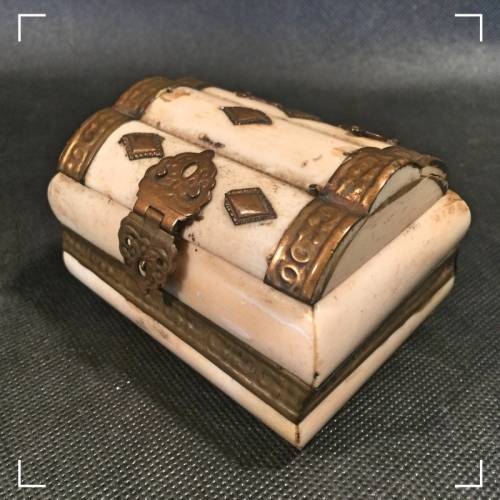 Ivory & Bone RARE Antique Handcrafted Bone and Brass Inlay Trinket