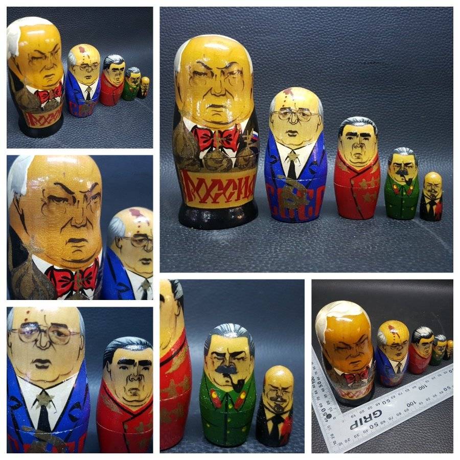 Wooden RARE!!! Detailed Hand Painted Communist Leaders Nesting Dolls