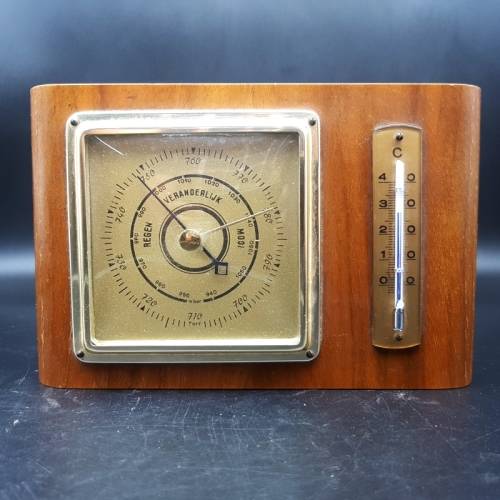 Barometers & Thermometers Original Vintage Barometer Thermometer Wood