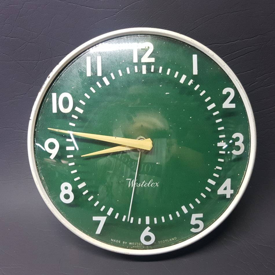 Electrical Clocks Vintage Green and White Metal and Glass Westclox