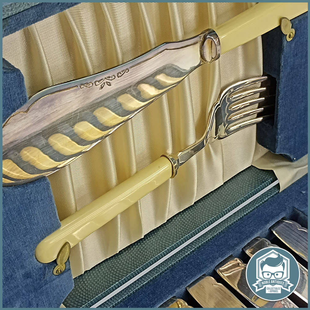 Cutlery Vintage Boxed Bone Handled English Silver Plate Fish Serving