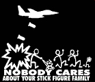 Stick figure Air-bomb attack on stick figure family.