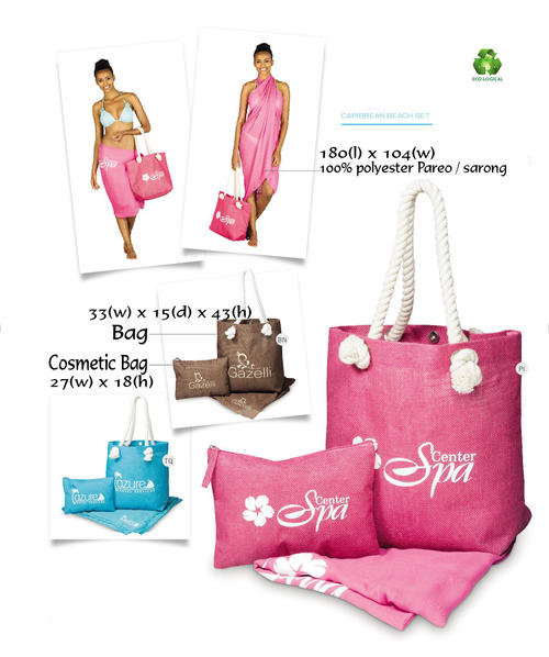 Caribbean bag set personalised with your name or company logo. Bag, cosmetic bag and pareo