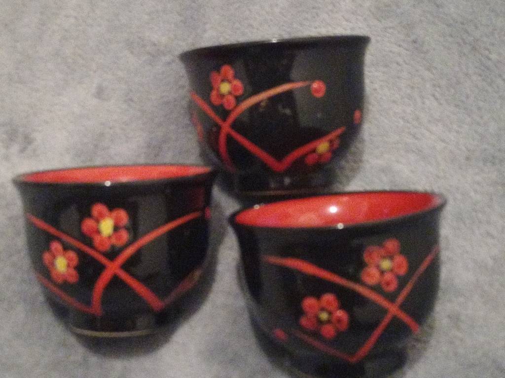 Oriental Porcelain Antique Japanese Handless Tea Cups 3 x Green Tea