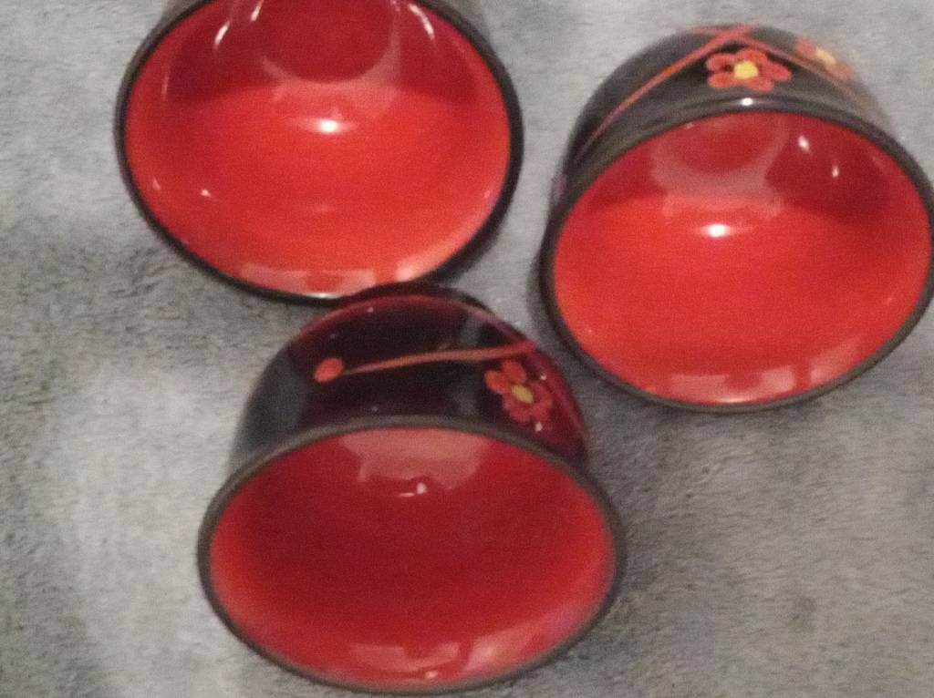 Oriental Porcelain Antique Japanese Handless Tea Cups 3 x Green Tea