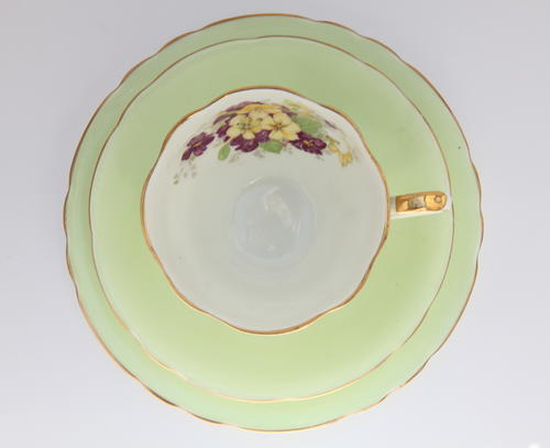 Aynsley green with violets fine bone china tea trio - top view