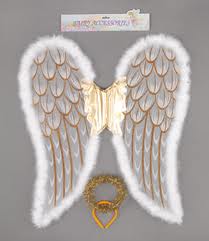 Adult angel wings with gold and white feathers