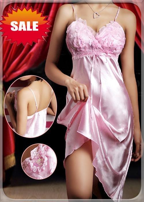 Sexy Pink Baby Doll Silk Lingerie Dress